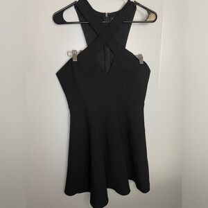 Lulus Womens Dress Medium Black Skater Fit and Flare Cross Sleeveless Party